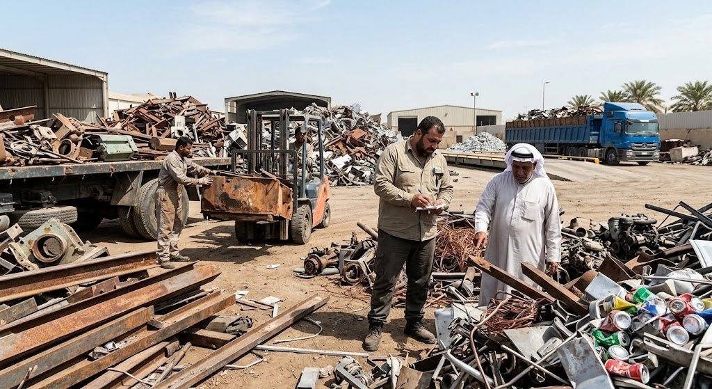 فريق عمل محترف يقوم بجمع وفرز ونقل السكراب والمعادن الخردة بعناية ومصداقية ضمن خدمات شراء سكراب الراكة بالدمام لضمان تقديم أفضل الأسعار وراحة العملاء.